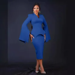 Women Solid Pleated Swing Sleeve V-Neck Dress -Deals Toggenix Store 1247b1977c61cdf4