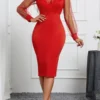 Women Sexy Lace V-neck Bodycon Dress