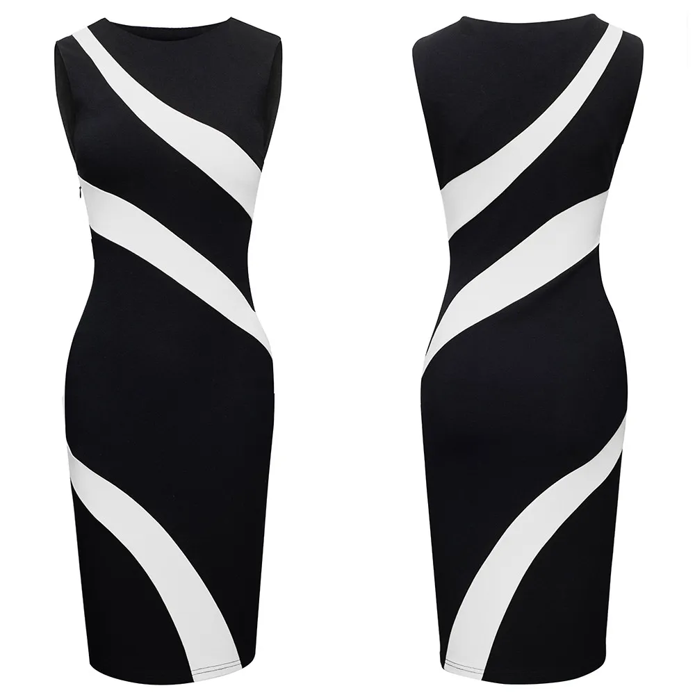 Women Summer Round Neck Sleeveless Colorblock Zip Dress 15 Women Summer Round Neck Sleeveless Colorblock Zip Dress - Image 15