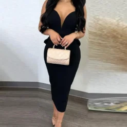 Chic Elegant Solid Color Low Back Deep V High Waist Bow Elastic Slit Bodycon Dress -Deals Toggenix Store 12de45e1dbf35934