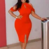 Women'S Sexy Fashion Open Shoulder Bodycon Slit Plus Size Dress