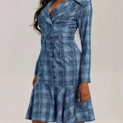 Plus Size Women Turndown Collar Double Breasted Plaid Print Career Dress -Deals Toggenix Store 13608e0823534e7a