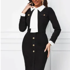 Women Color Block Solid Long Sleeve Dress -Deals Toggenix Store 13666cc9b9836ca9