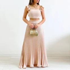 Women Solid Crop Top And High Waist Pleated Skirt Two-Piece Set 21 Women Solid Crop Top And High Waist Pleated Skirt Two-Piece Set -Deals Toggenix Store 140826342609dbb1
