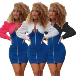 Fall/Winter Long Sleeve Patchwork Slim Bodycon Stretch Denim Dress -Deals Toggenix Store 14971a1d8053f661