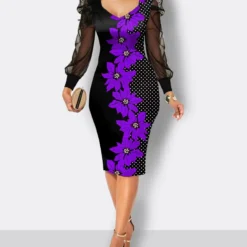 Women Autumn Printed Mesh Patchwork Long Sleeve Dress -Deals Toggenix Store 14b1710e76199f0d
