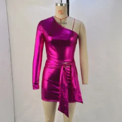 Women's Fashion Shiny Sexy One Shoulder Top Stretch Bodycon Skirt Two Piece Set -Deals Toggenix Store 14d5a56567433553