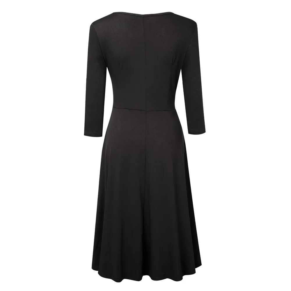 Mid Waist V Neck Color Block Zip Chic Career Fashionable Women Comfort Casual Dress 13 Mid Waist V Neck Color Block Zip Chic Career Fashionable Women Comfort Casual Dress - Image 13