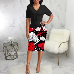 Sexy Fashionable Digital Printed Short-Sleeved V-Neck Career Women's Dress -Deals Toggenix Store 16202a09395f204b