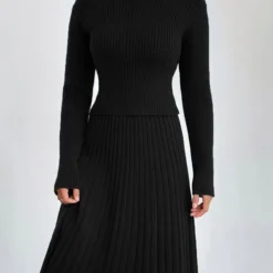 Autumn And Winter Solid Color Knitting Sweater A-Line Skirt Slim Chic Two-Piece Set
