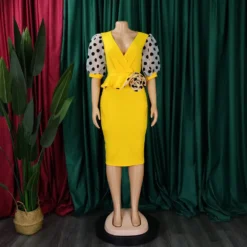 Women Summer Mesh Flocked Puff Sleeves V-neck Bodycon Dress -Deals Toggenix Store 1779521e9c04ac9e