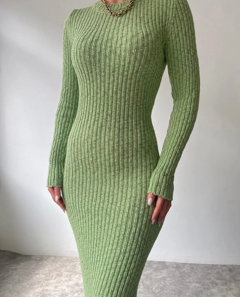 Women Round Neck Long Sleeve Ribbed Bodycon Dress 13 Women Round Neck Long Sleeve Ribbed Bodycon Dress - Image 13