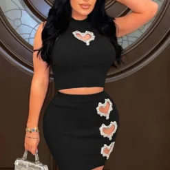 Women Solid Sleeveless Top And Sexy Heart Print Skirt Two-piece Set -Deals Toggenix Store 18af045a75c8aa87