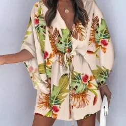 Summer Loose Sleeve V-Neck Casual Holidays Dress With Belt 34 Summer Loose Sleeve V-Neck Casual Holidays Dress With Belt -Deals Toggenix Store 18f097f5a7913b60
