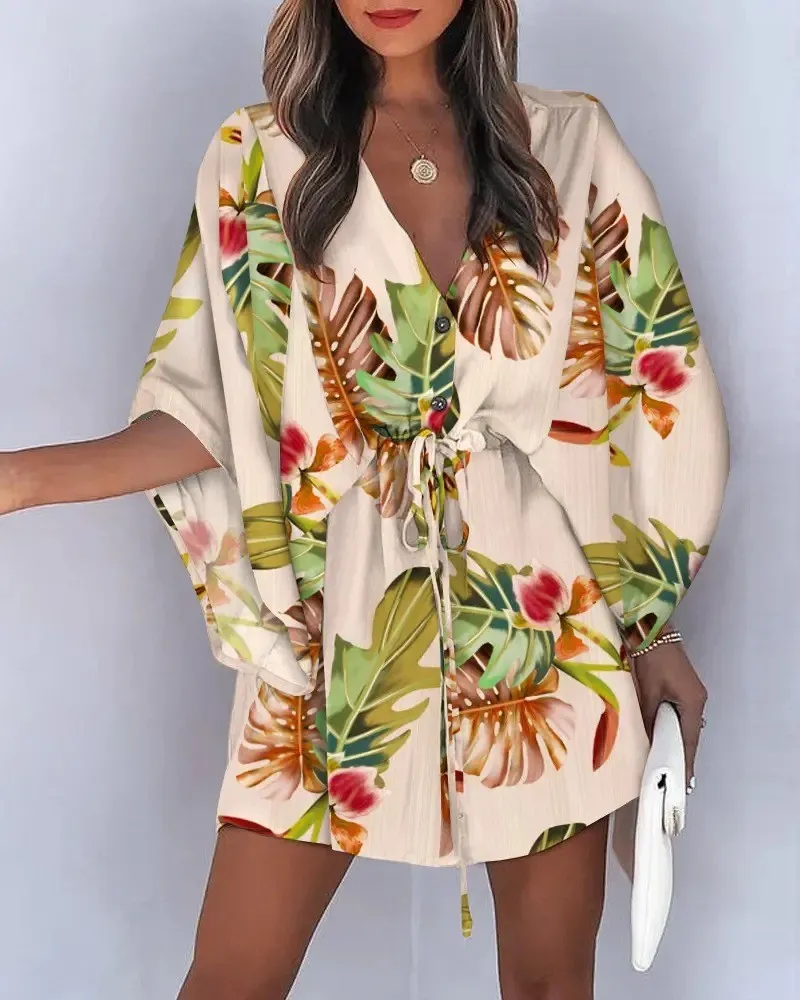 Summer Loose Sleeve V-Neck Casual Holidays Dress With Belt 15 Summer Loose Sleeve V-Neck Casual Holidays Dress With Belt - Image 15