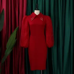 Women'S Spring Autumn Long Sleeve Plus Size Beaded Mesh Patchwork Career Bodycon Pencil Dress -Deals Toggenix Store 190d6d30c24b7ce5