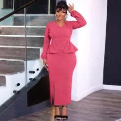 Women Long Sleeve V Neck Slit Dress -Deals Toggenix Store 194e7aaba954fde4