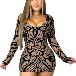Women Brown Printed Long Sleeve Bodycon Dress -Deals Toggenix Store 1985171782ee3e51