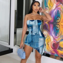 Strapless Print Dress Pleated Slit Tie Irregular Dress 19 Strapless Print Dress Pleated Slit Tie Irregular Dress -Deals Toggenix Store 1990db34ac38a220