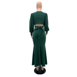 Long Sleeve V Neck Slim Chic Slim Waist Gown Fall Winter Women'S Dress