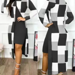 Ladies Fashion Chic Slit Print 2-Piece Dress Set -Deals Toggenix Store 199c4bb275d7fc9b