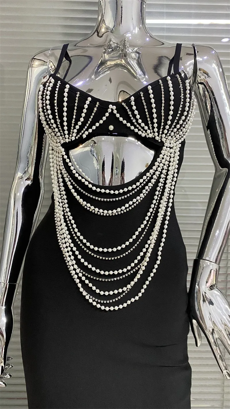 Gorgeous Beaded Sexy Cutout Strap Elegant Chic White Bandage Evening Gown 4 Gorgeous Beaded Sexy Cutout Strap Elegant Chic White Bandage Evening Gown - Image 4