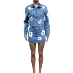 Women Denim Stretch Printed Top And Skirt Two-piece Set -Deals Toggenix Store 1b173b377eb8020f