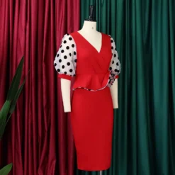 Plus Size V Neck Mesh Patchwork Slim Waist Chic Elegant Dress -Deals Toggenix Store 1b717ac886c831b7