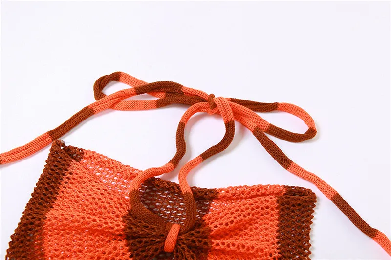 Summer Women's Sexy Hollow Contrast Color Strapless Tank Top High Waist Bodycon See-Through Skirt Set 12 Summer Women's Sexy Hollow Contrast Color Strapless Tank Top High Waist Bodycon See-Through Skirt Set - Image 12