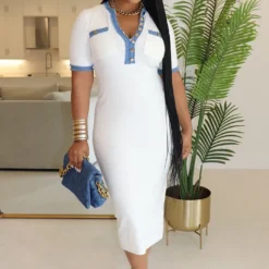 Women Short-sleeved Denim Patchwork Pocket Solid Dress 12 Women Short-sleeved Denim Patchwork Pocket Solid Dress -Deals Toggenix Store 1cb761440f307c60