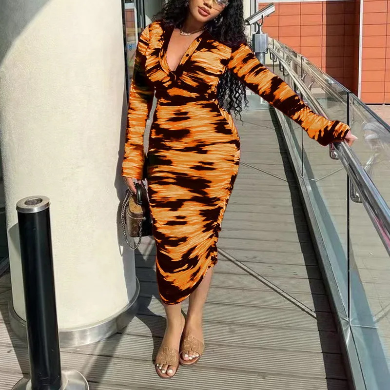 Women's Spring And Summer Printed Fashion Casual Pleated Long Sleeve Slim Chic Long Dress 19 Women's Spring And Summer Printed Fashion Casual Pleated Long Sleeve Slim Chic Long Dress - Image 19