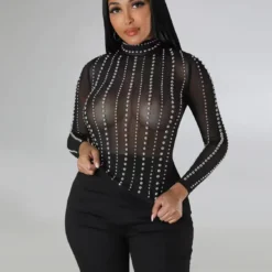 Black Transparent Mesh Long-Sleeved Top Pants Sexy Nightclub Two-Piece Set -Deals Toggenix Store 1da994dd8fef3773