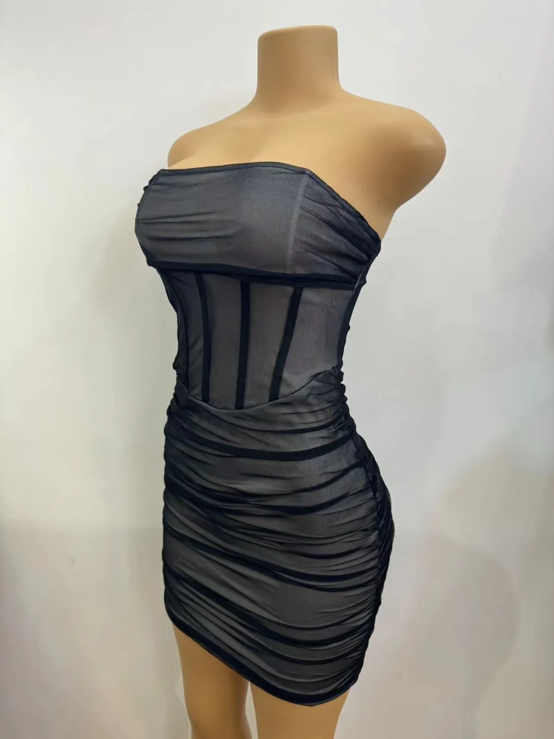 Women Sexy Off-the-shoulder Strapless Bodycon Pleated Dress 10 Women Sexy Off-the-shoulder Strapless Bodycon Pleated Dress - Image 10