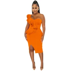 Fashion Casual Ruffle Slit One Shoulder Sleeve Dress Women -Deals Toggenix Store 1fa704c92ae3dcdf