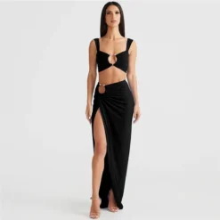 Spring Women's Sexy Crop Tank Top High Waist Slit Long Skirt Two Piece Set -Deals Toggenix Store 1fc308ce225ea86f