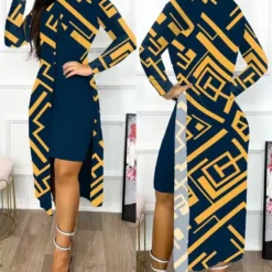 Ladies Fashion Chic Slit Print 2-Piece Dress Set -Deals Toggenix Store 20db071734a49ccc