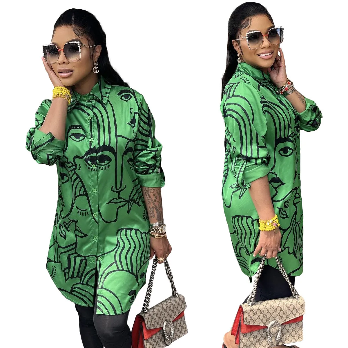 Women's Spring Loose Face Print Style Shirt 10 Women's Spring Loose Face Print Style Shirt - Image 10