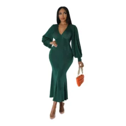 Long Sleeve V Neck Slim Chic Slim Waist Gown Fall Winter Women'S Dress -Deals Toggenix Store 21aa8585445a3302