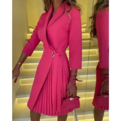 Fashion V-Neck Fashion Slim Waist Half-Sleeve Pleated Blazer Dress -Deals Toggenix Store 21af2323b99d3100