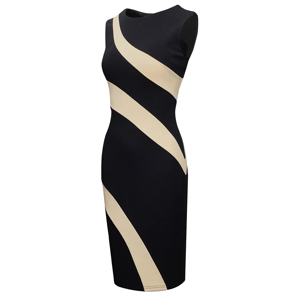 Women Summer Round Neck Sleeveless Colorblock Zip Dress 8 Women Summer Round Neck Sleeveless Colorblock Zip Dress - Image 8