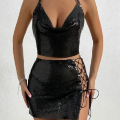 Autumn Sexy Metallic Sequins Lace-Up Two Piece Night Club Skirt Set 15 Autumn Sexy Metallic Sequins Lace-Up Two Piece Night Club Skirt Set -Deals Toggenix Store 22adc48cd4a73559