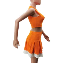 Women Casual Sexy Colorblock Zipper Top And Pleated Skirt Two-Piece Set -Deals Toggenix Store 22b6185929e71436