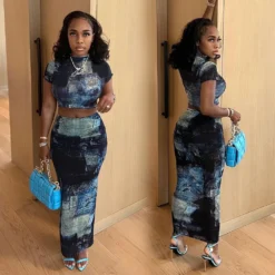 Women Fashion Sexy Elastic Digital Printing Two-Piece Skirt Set -Deals Toggenix Store 22bb16d57412221e