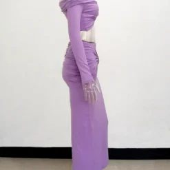 Fall Women Off Shoulder Halter Neck Long Sleeve Knot Crop Top+ Maxi Dress Two Piece -Deals Toggenix Store 2321f3cf4bdafba8