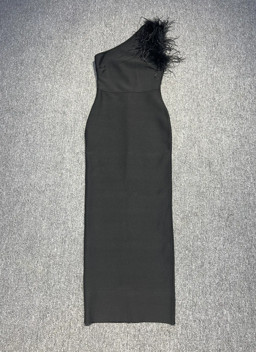 Women Elegant Slash Shoulder Sleeveless Ostrich Feather Bandage Maxi Dress Evening Dress 6 Women Elegant Slash Shoulder Sleeveless Ostrich Feather Bandage Maxi Dress Evening Dress - Image 6