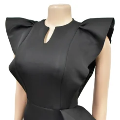 Fashion Women's Solid Color Belted Ruffled Irregular Dress