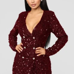 Women Sexy Black Sequins Double Breasted Long Sleeve Career Dress -Deals Toggenix Store 23a813f54773c8f9