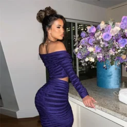 Women Sexy Off Shoulder Long Sleeve Crop Top And Skirt Two Piece Set -Deals Toggenix Store 23ba0ecce8d82d92