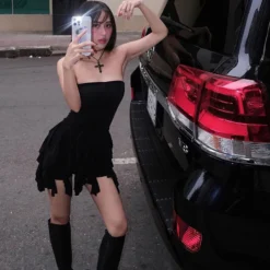 Ladies Spring Strapless Tight Fitting Lace Tassel Sexy Bodycon Dress -Deals Toggenix Store 23c6d3a61bdfe93e