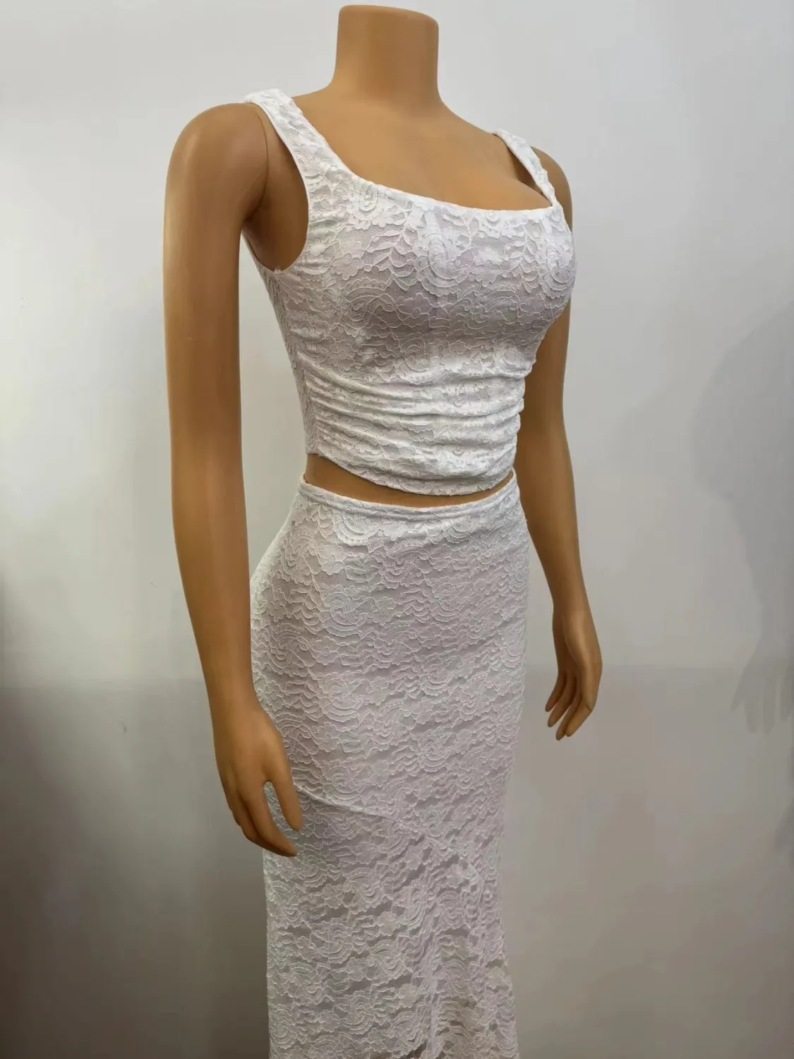 Women Sexy Pleated Top And Lace Skirt Two-piece Set 8 Women Sexy Pleated Top And Lace Skirt Two-piece Set - Image 8